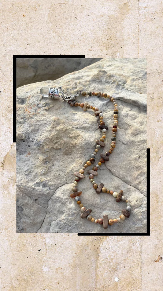 Neckalce - Petrified Wood, agate & Quartz