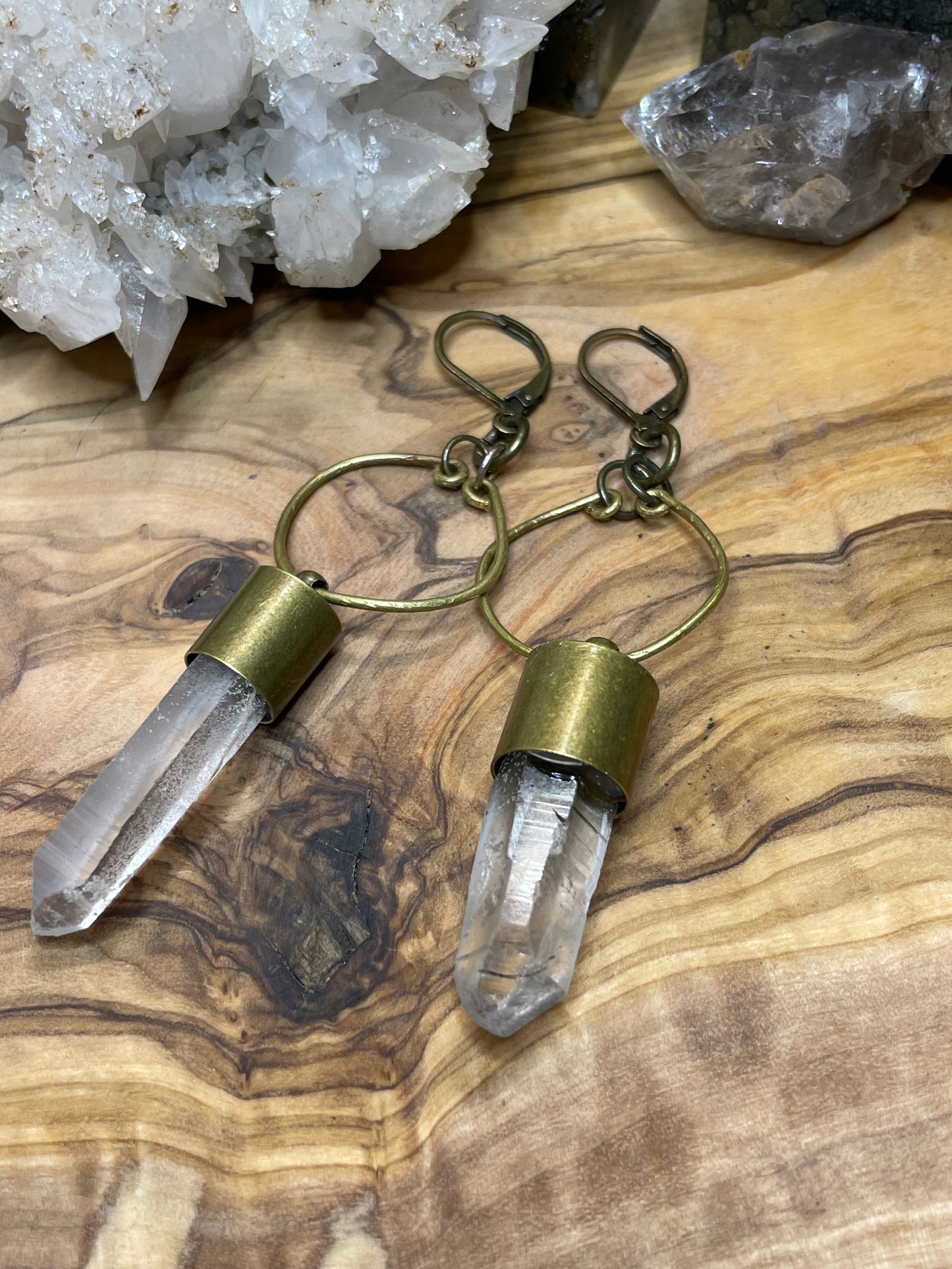 Earrings - Lemerian Quartz Antiqued Bullet