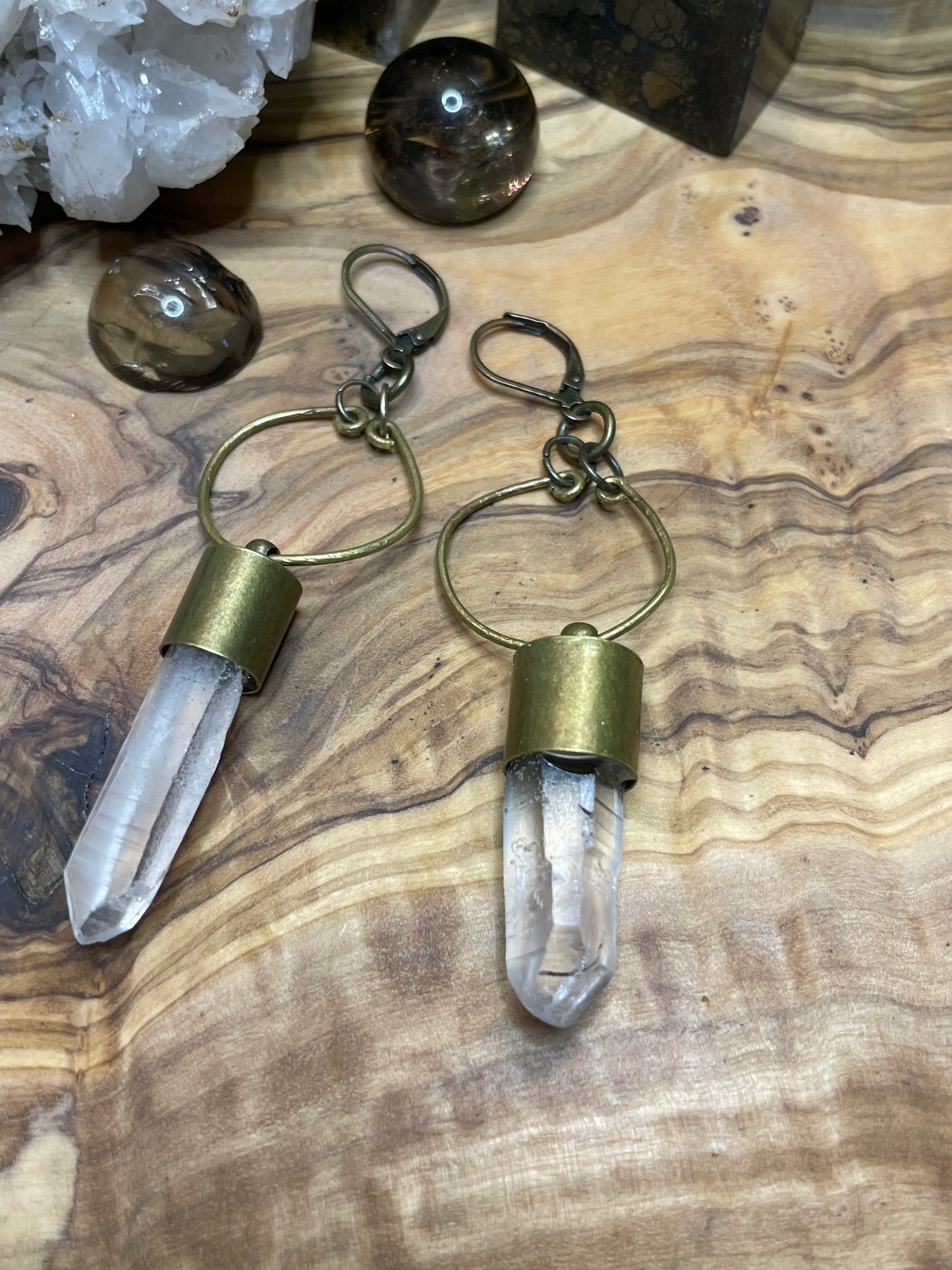Earrings - Lemerian Quartz Antiqued Bullet