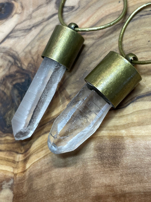 Earrings - Lemerian Quartz Antiqued Bullet